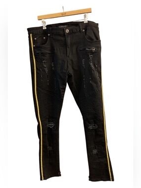 M.Society Men's Size 40X32 Stretch Skinny Black Denim Torn Distressed Jeans Pant